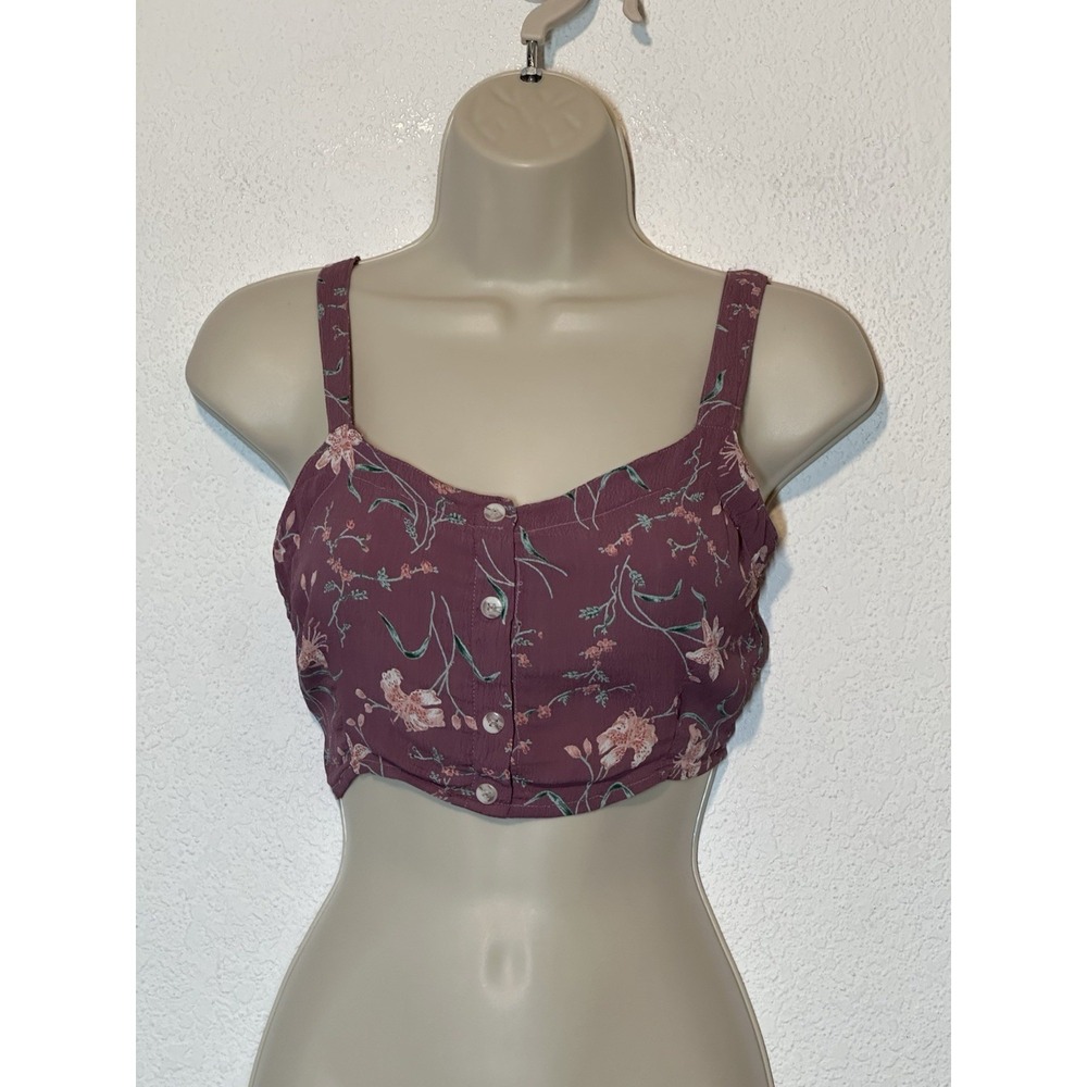Purple Floral Crop Top Tie Back Size OS‎ Boho Coquette Dainty Festival